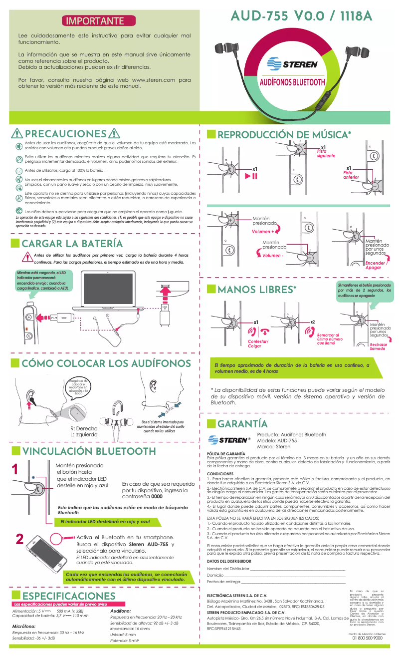 Page 1 of the manual User Manual Steren AUD-755