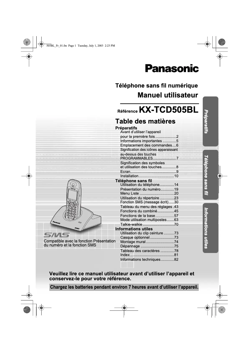 First page image of the manual for KX-TCD505