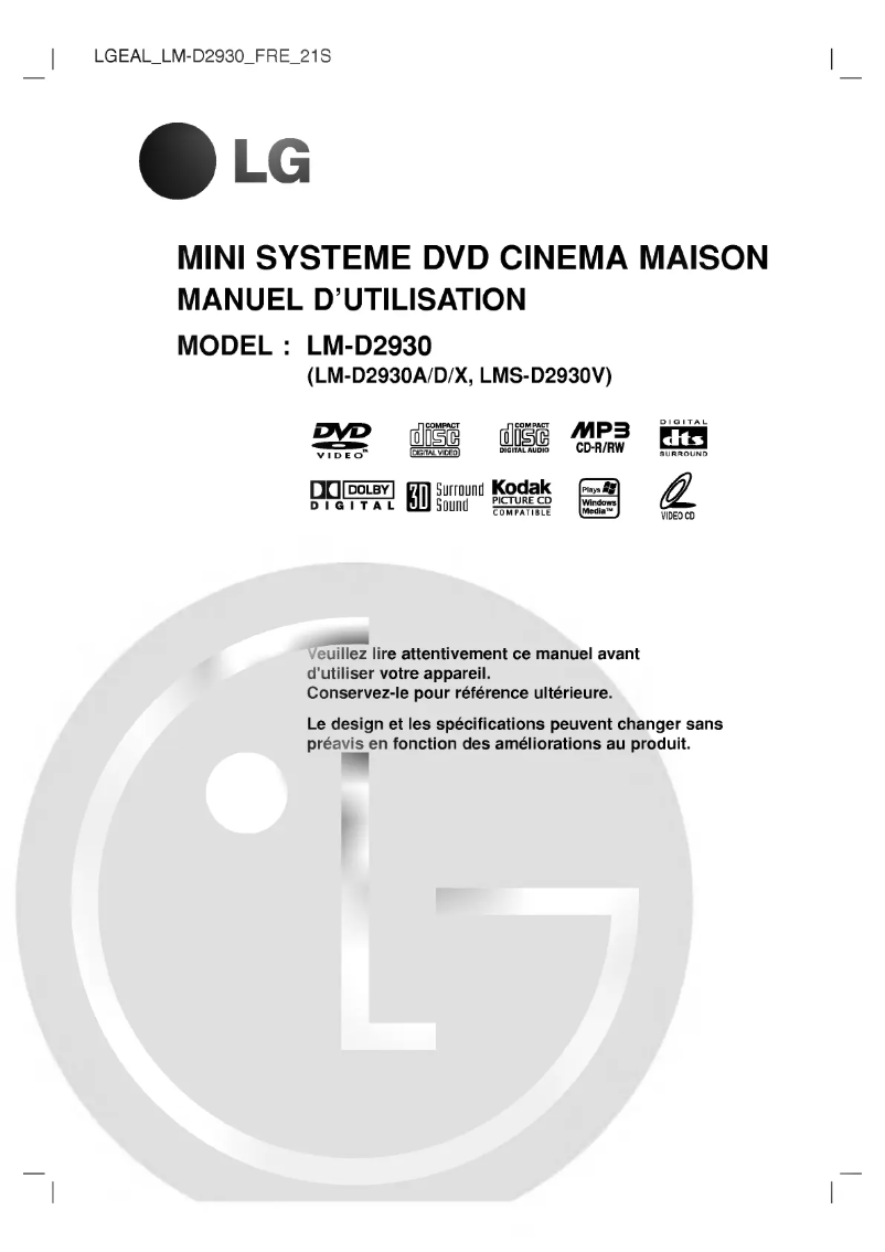 First page image of the manual for LM-D2930A