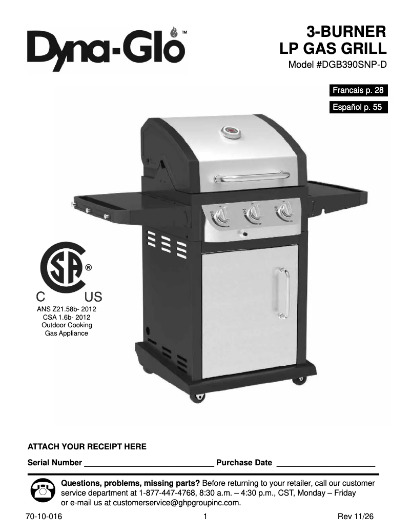 Page 1 of the manual User Manual Dyna-Glo DGB390SNP-D