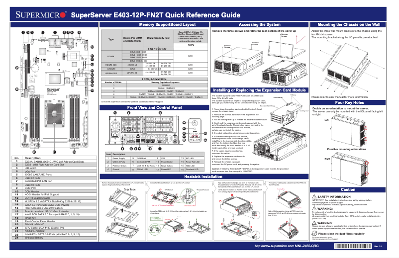 Page 1 of the manual Quick Start Guide Supermicro SuperServer SYS-E403-12P-FN2T