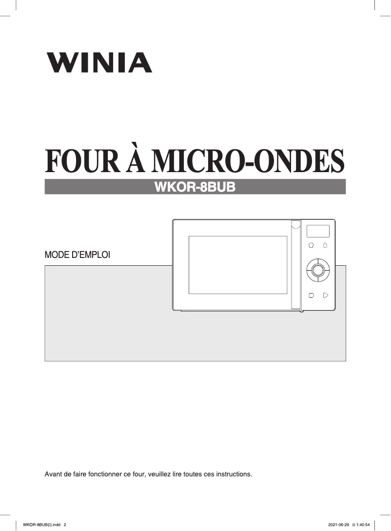 Page 1 of the manual User Manual Winia WKOR-8BUB