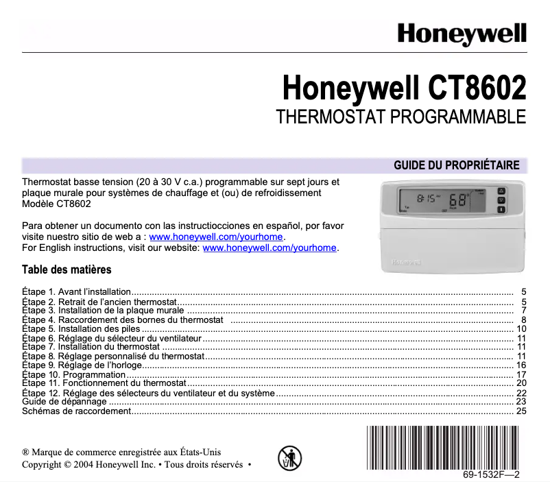 Page 1 of the manual User Manual Honeywell CT8602