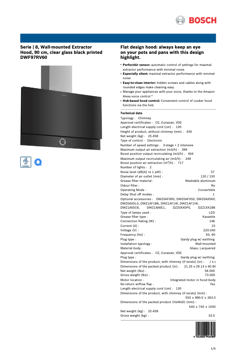 Page 1 of the manual Technical Sheet Bosch DWF97RV60