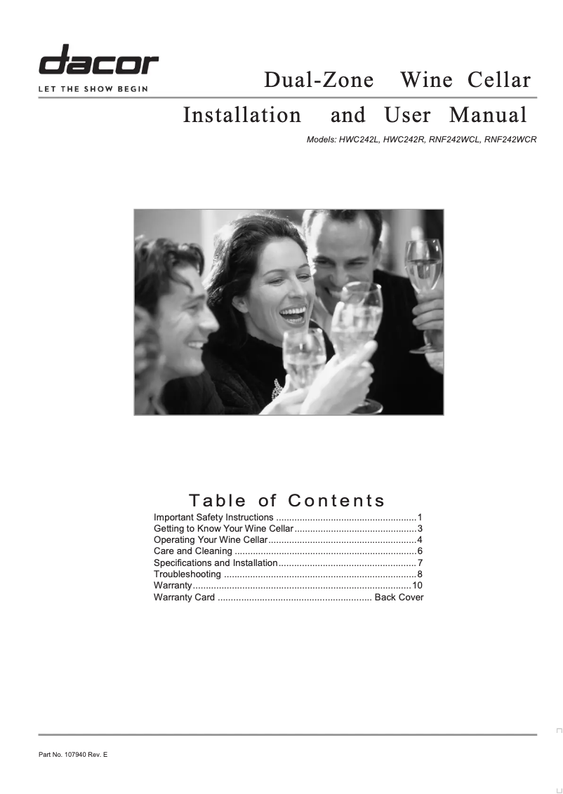 First page image of the manual for HWC242L