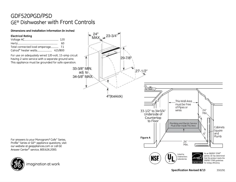 Page 1 of the manual Technical Sheet GE GDF520PGDBB