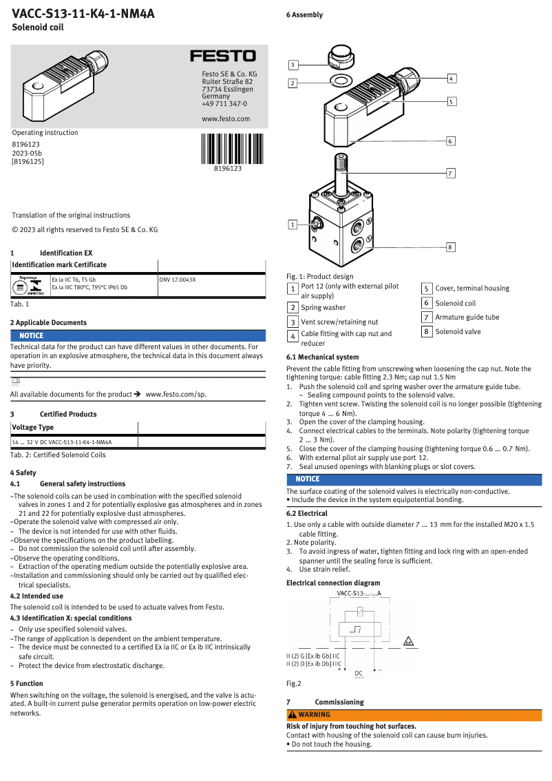 First page image of the manual for VACC-S13-11-K4-1-NM4A