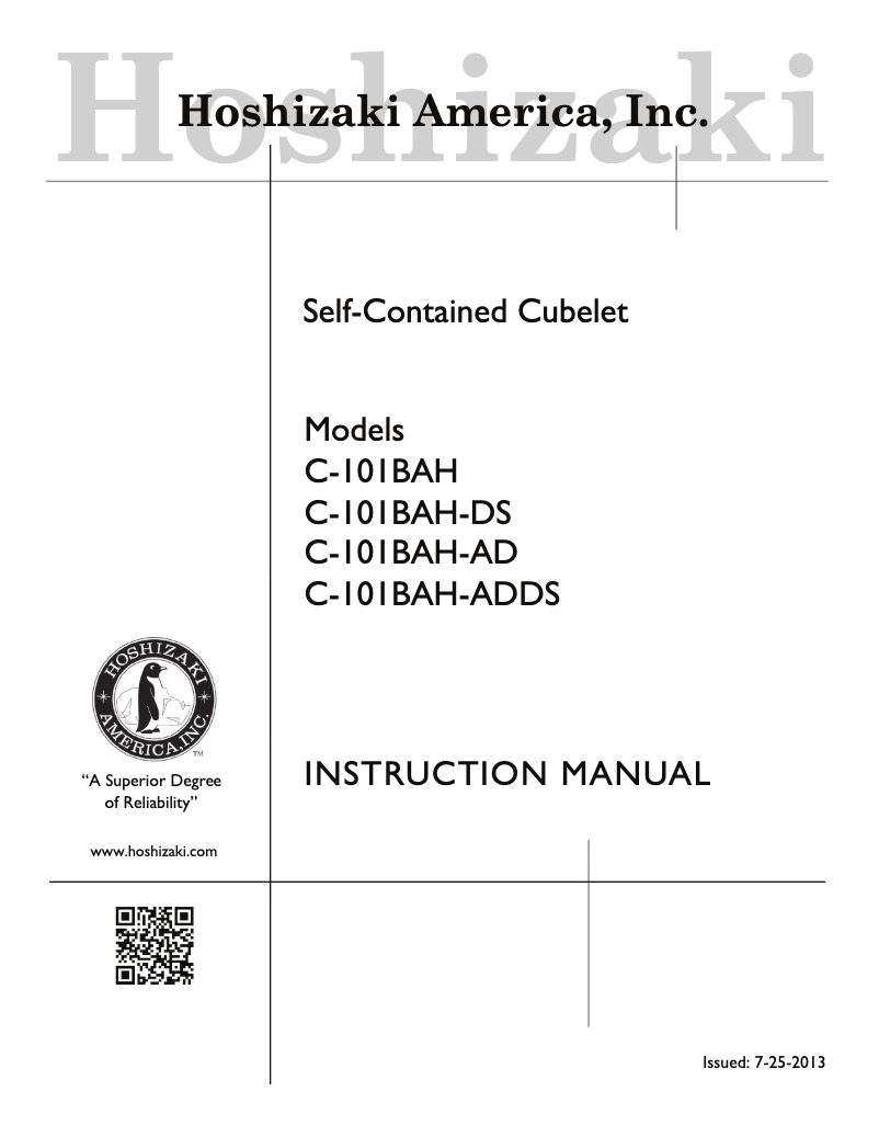 Page 1 of the manual User Manual Hoshizaki C-101BAH-ADDS