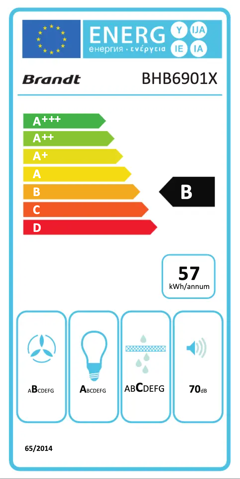 Page 1 of the manual Energy Label Brandt BHB6901X