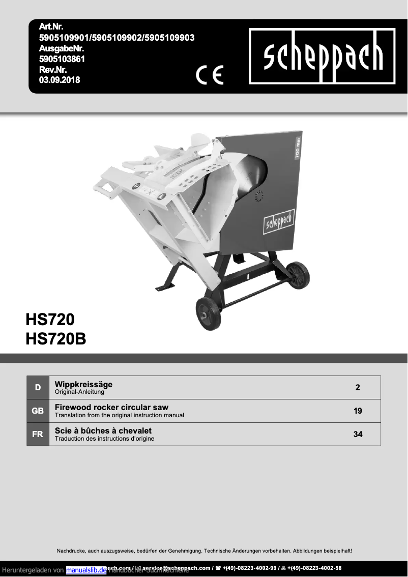 Page 1 of the manual User Manual Scheppach HS720