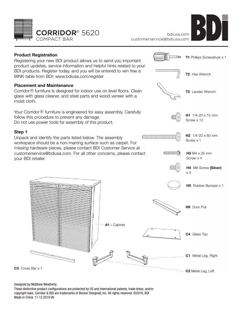 Page 1 of the manual Instructions / Assembly BDI Corridor 5620