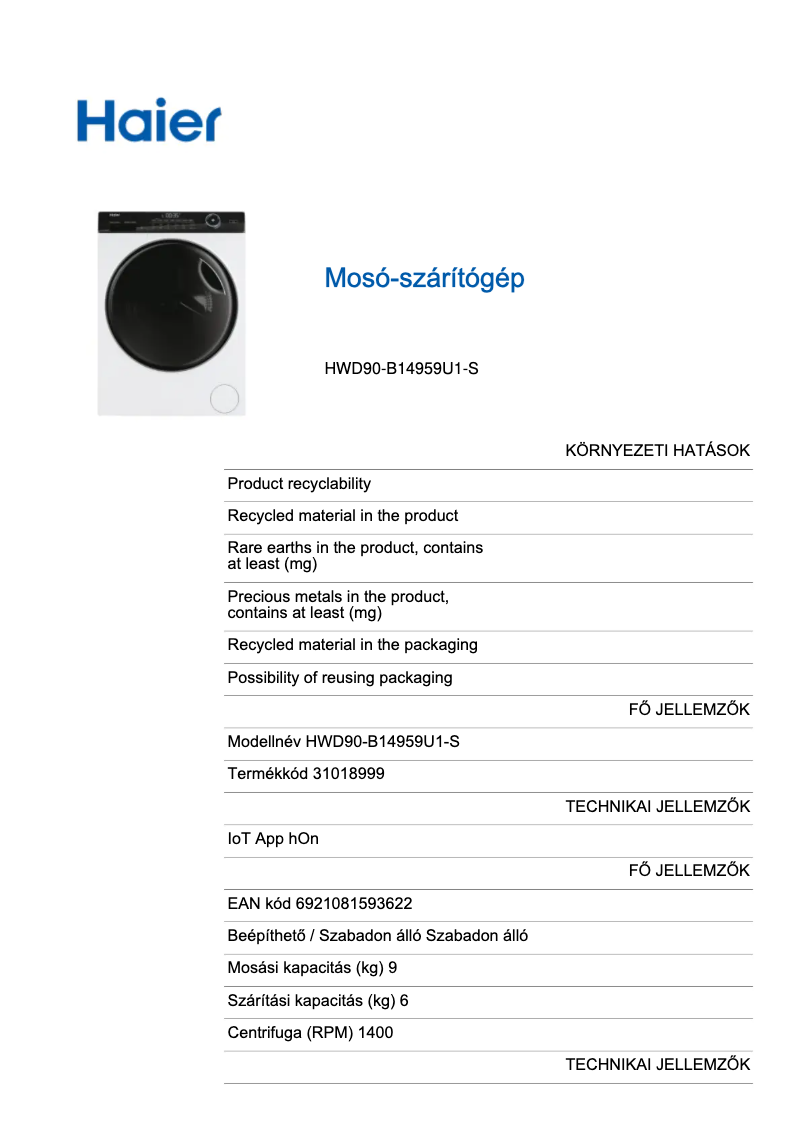 First page image of the manual for HWD90-B14959U1UK