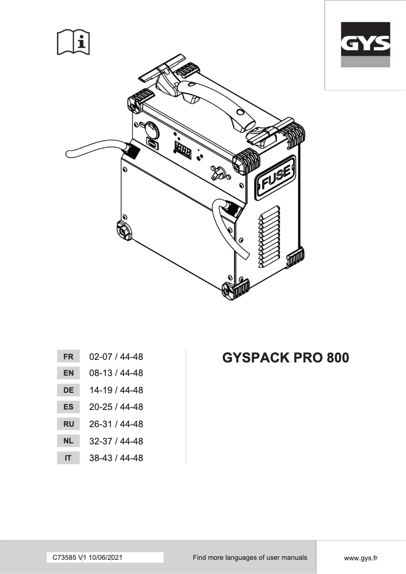 Page 1 of the manual User Manual GYS Gyspack PRO 800