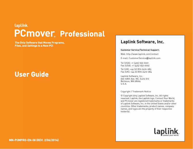 First page image of the manual for PCmover Professional