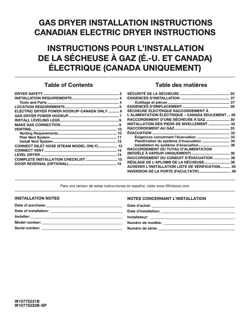 Page 1 of the manual Installation Guide Maytag MGD5500F