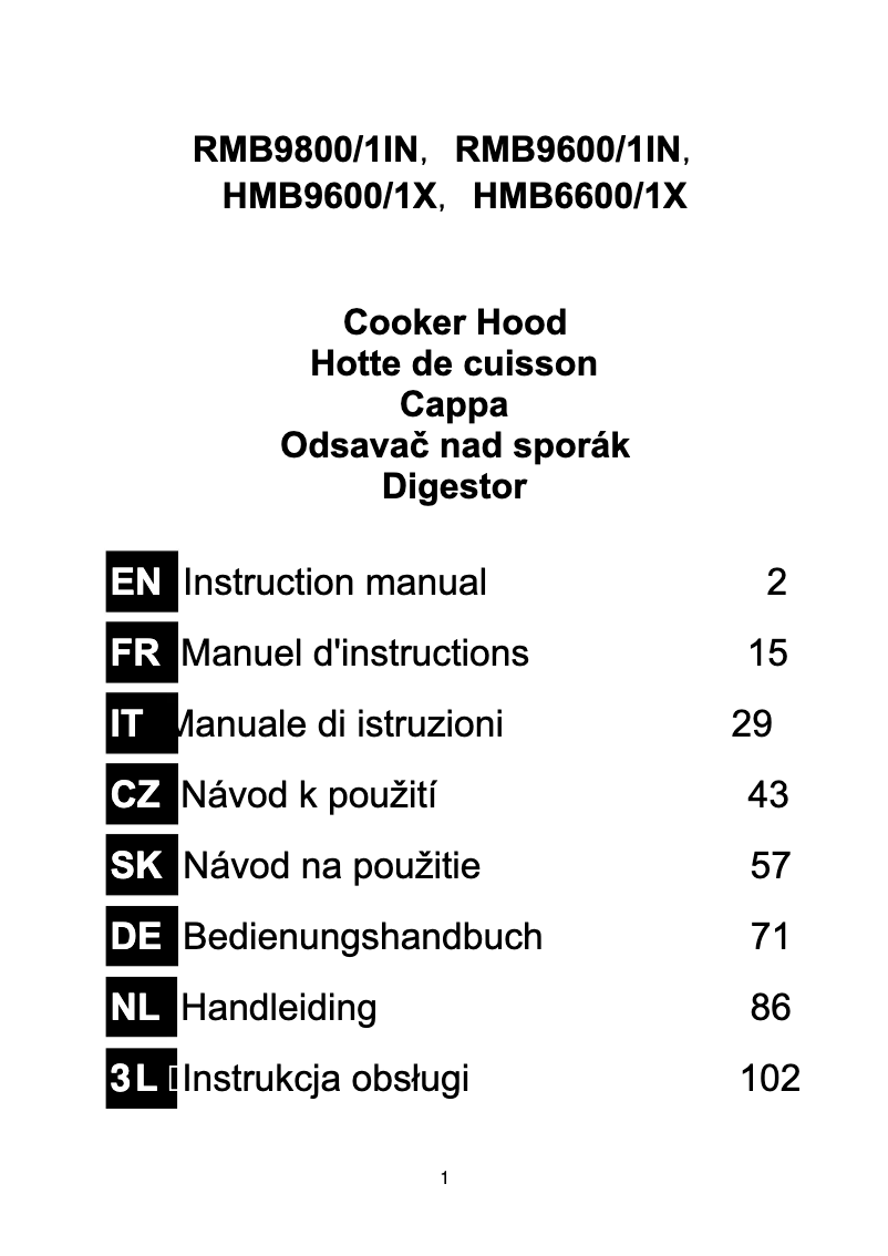 Page 1 of the manual User Manual Hoover HMB6600/1X