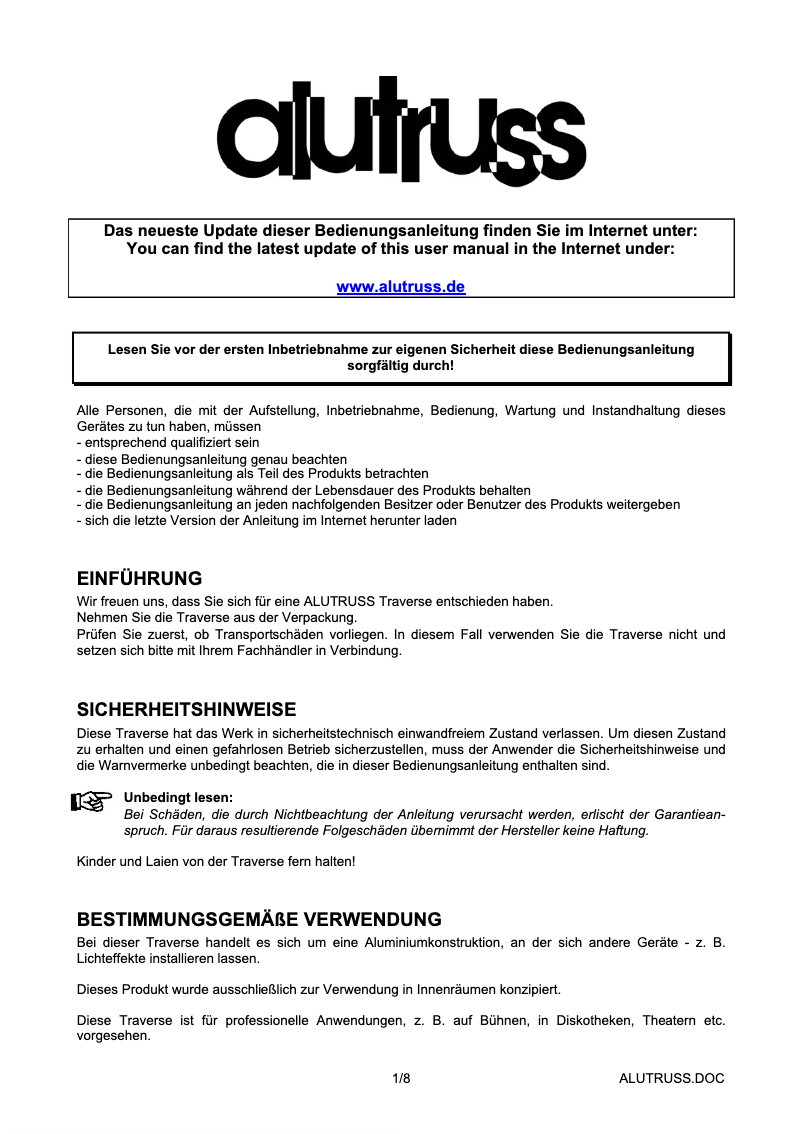 First page image of the manual for Quadlock 6082