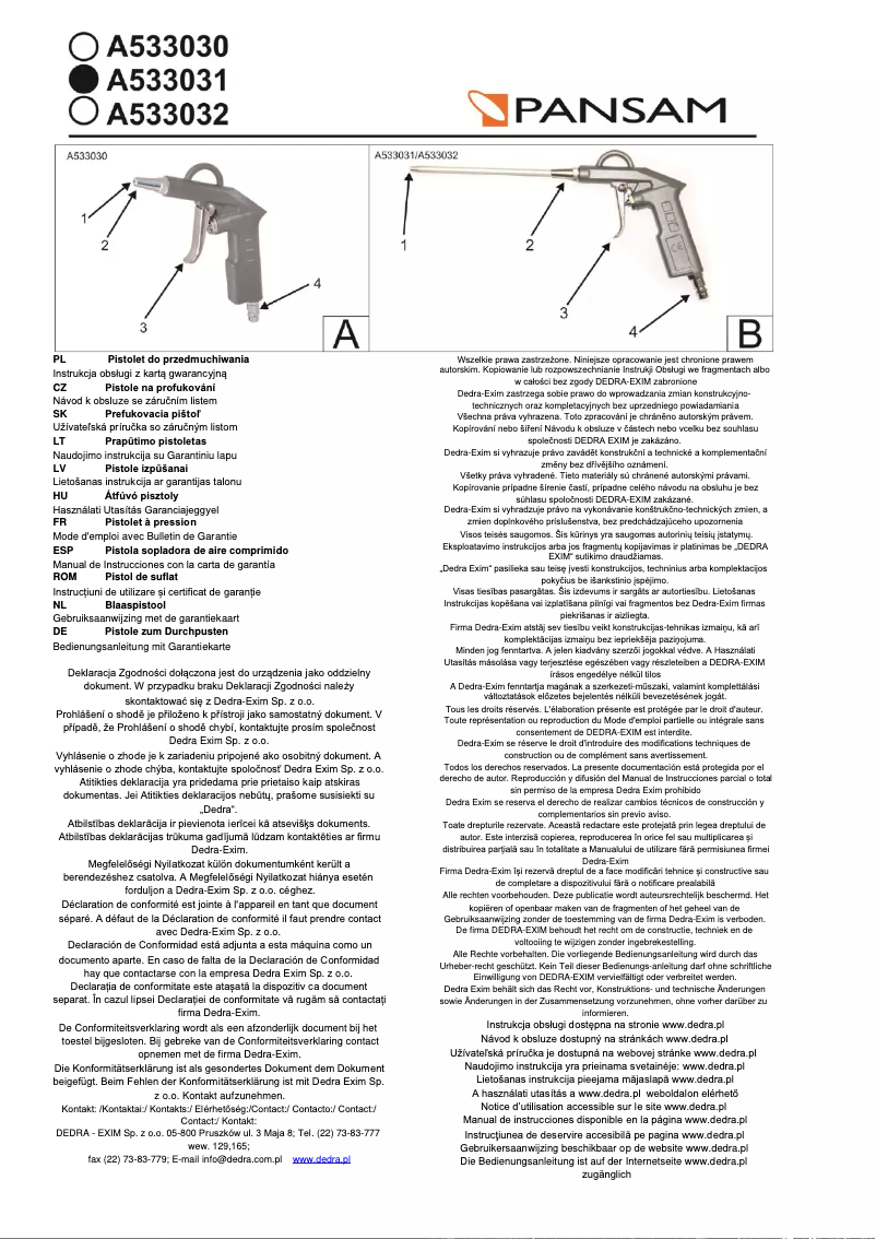 Page 1 of the manual User Manual Pansam A533031