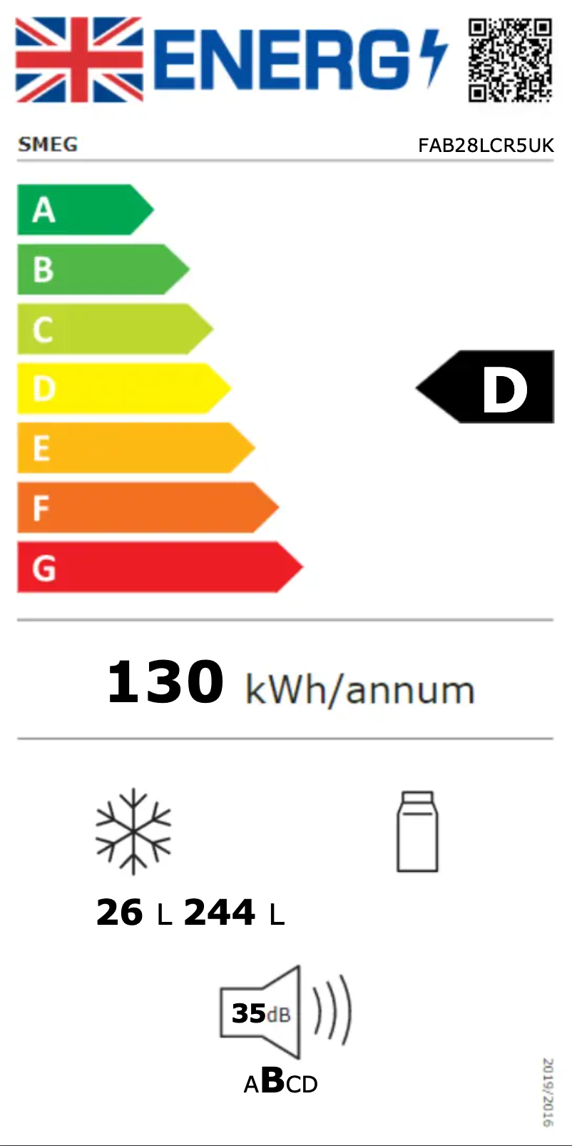 Page 1 of the manual Energy Label Smeg FAB28LCR5UK