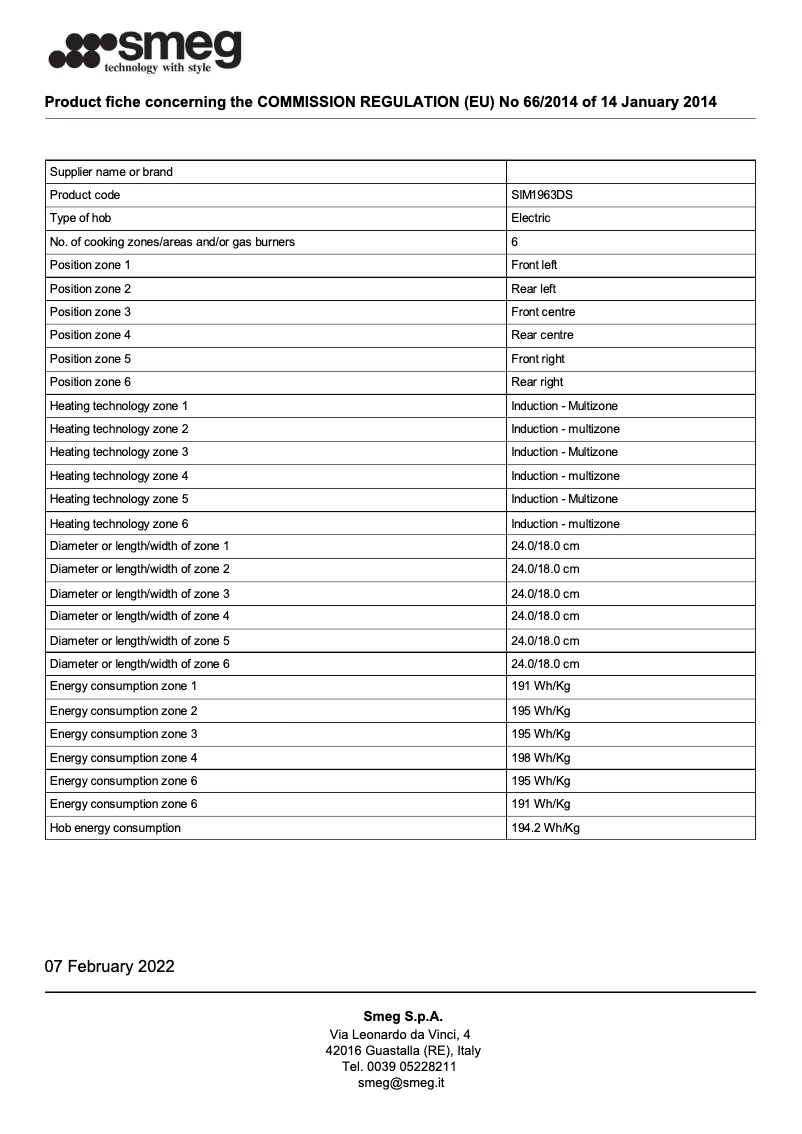 Page 1 of the manual Brochure Smeg SIM1963DS