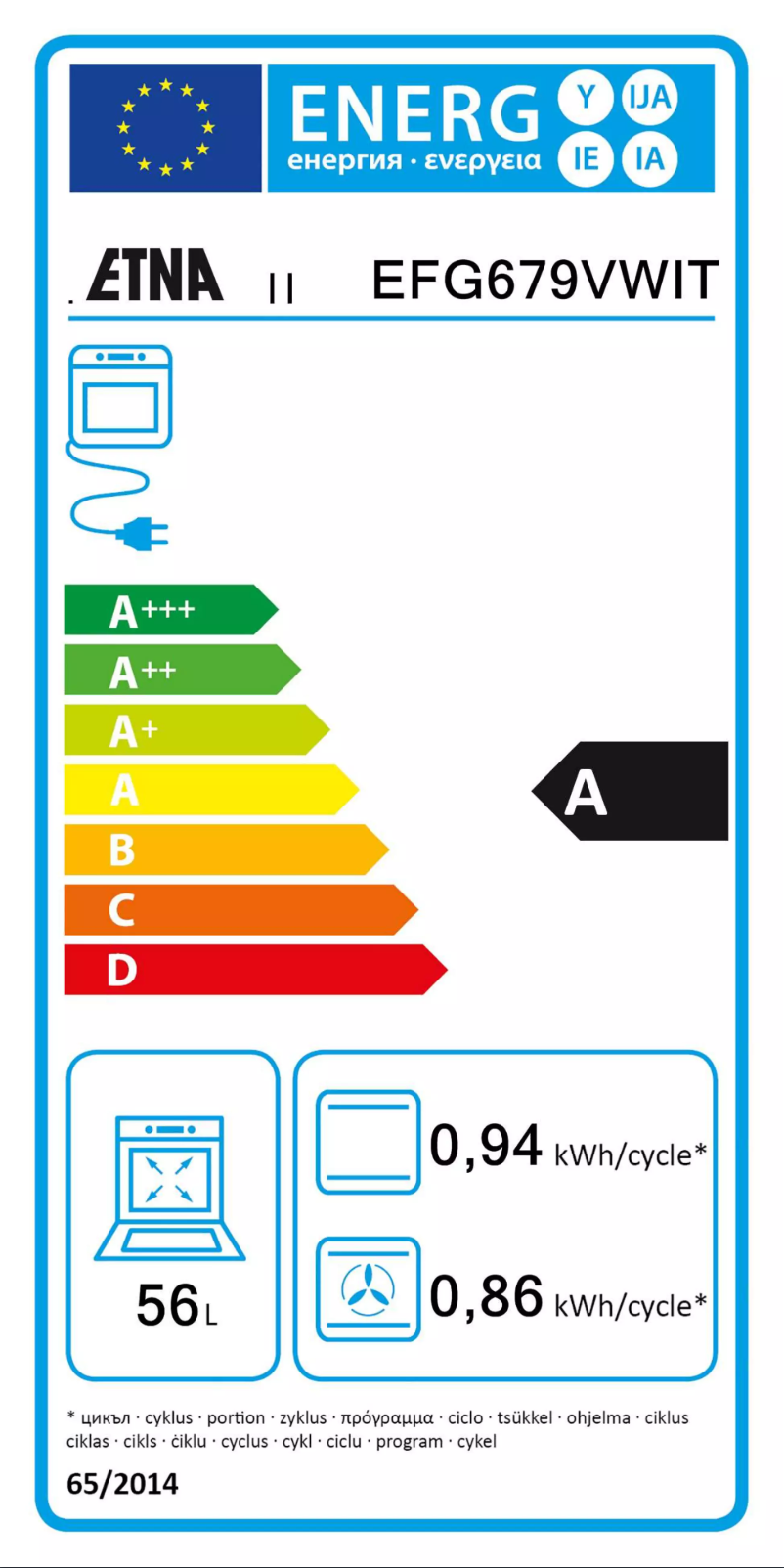 Page 1 of the manual Energy Label Etna EFG679VWIT