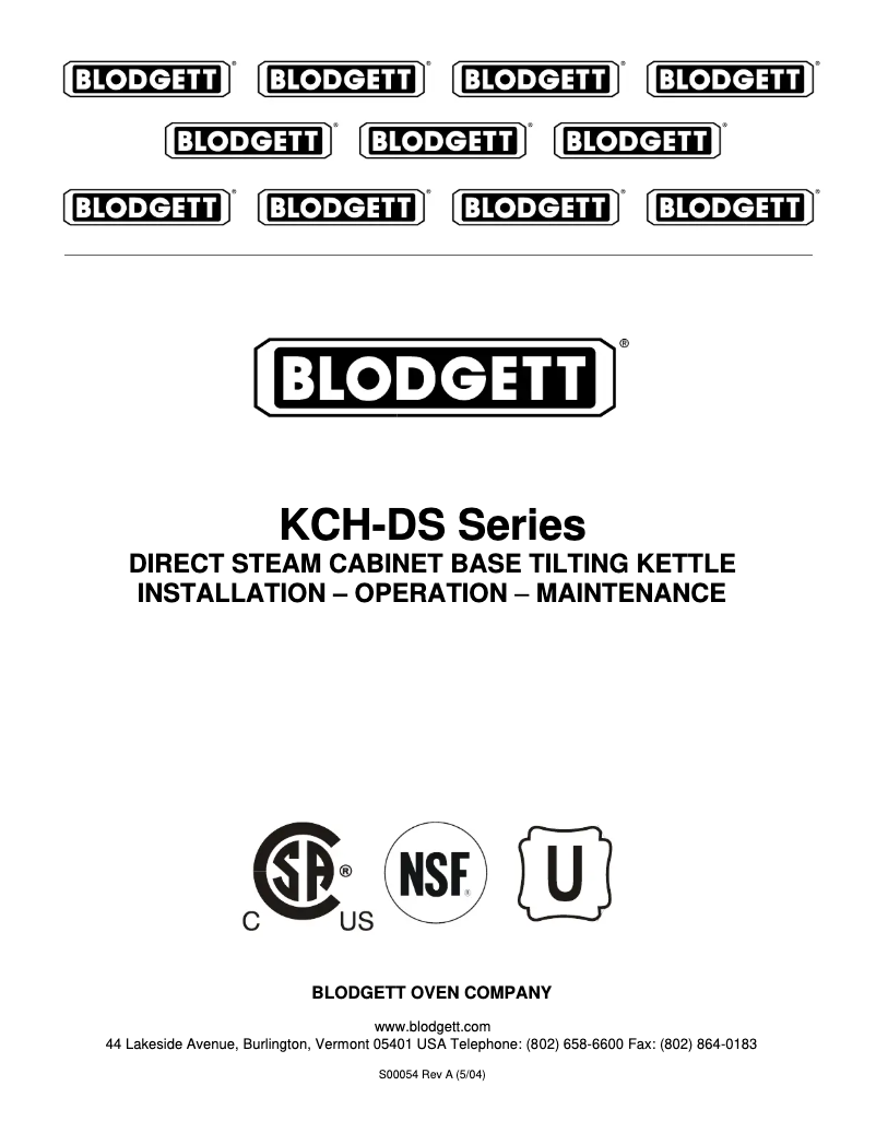 Page 1 of the manual User Manual Blodgett KCH-60DS