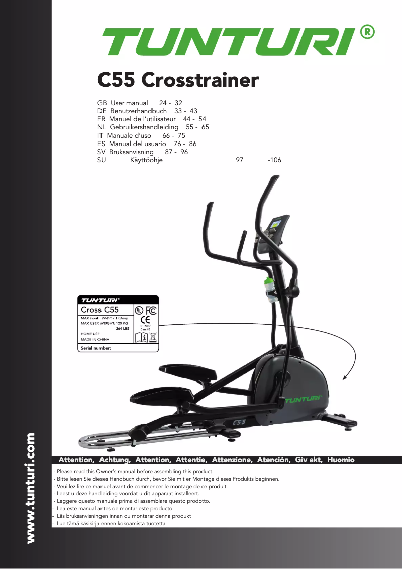 Page 1 of the manual User Manual Tunturi Performance C55-F