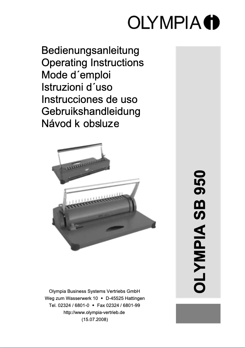 Page 1 of the manual User Manual Olympia SB 950