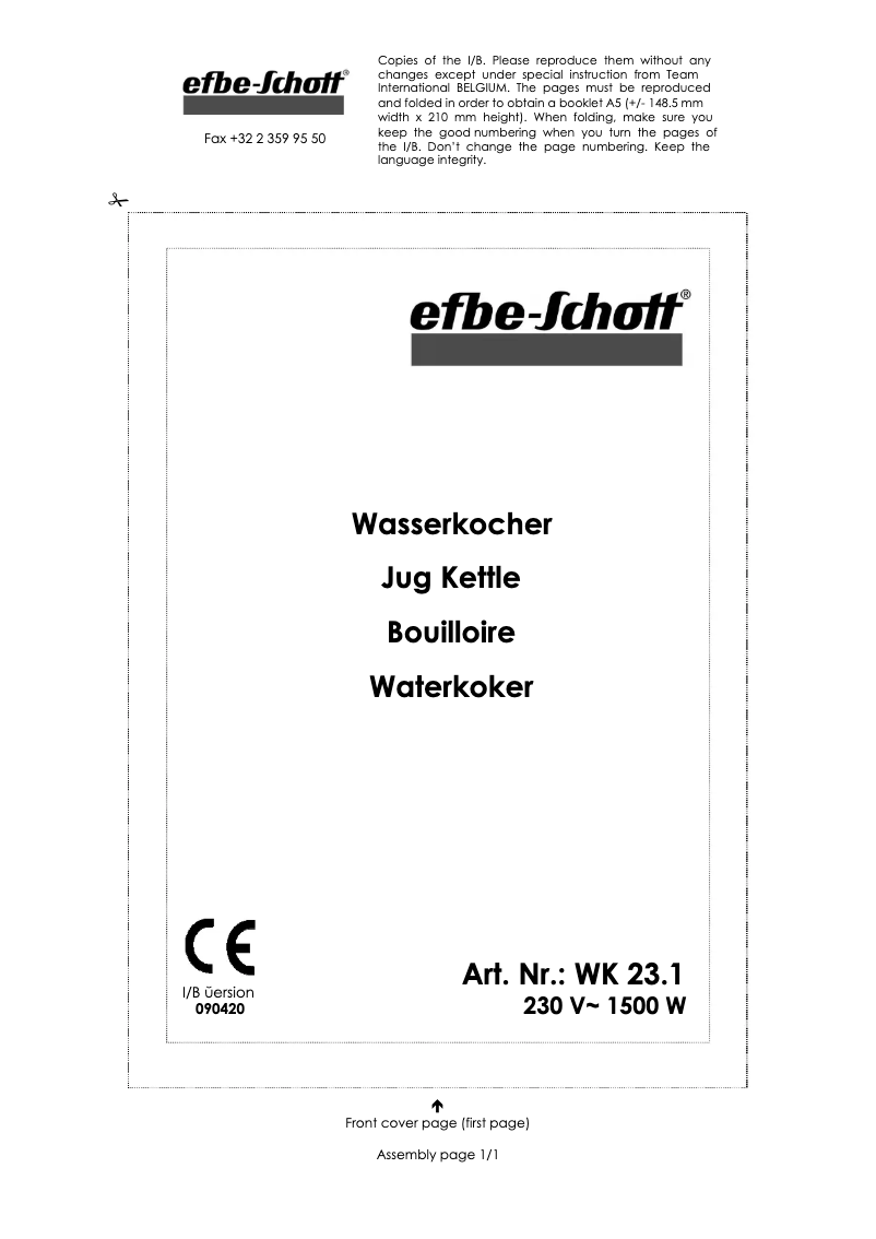 Page 1 of the manual User Manual Efbe-Schott WK 23.1