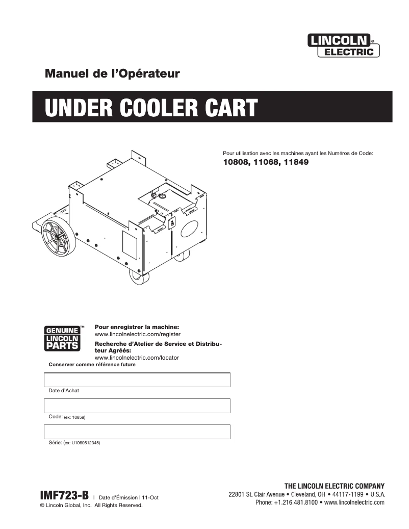 Page 1 de la notice Manuel utilisateur Lincoln Electric Under Cooler Cart