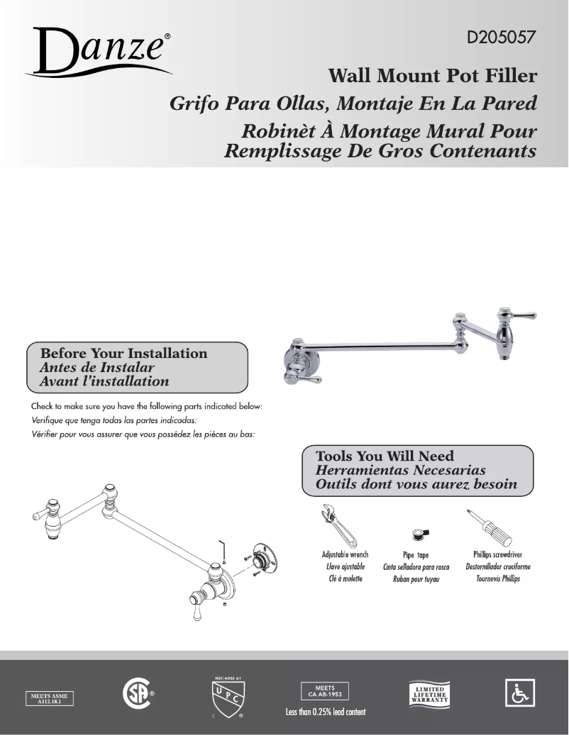 Page 1 de la notice Manuel utilisateur Danze D205057