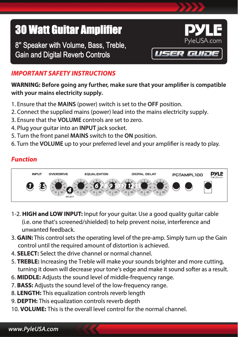 First page image of the manual for PGTAMPL100