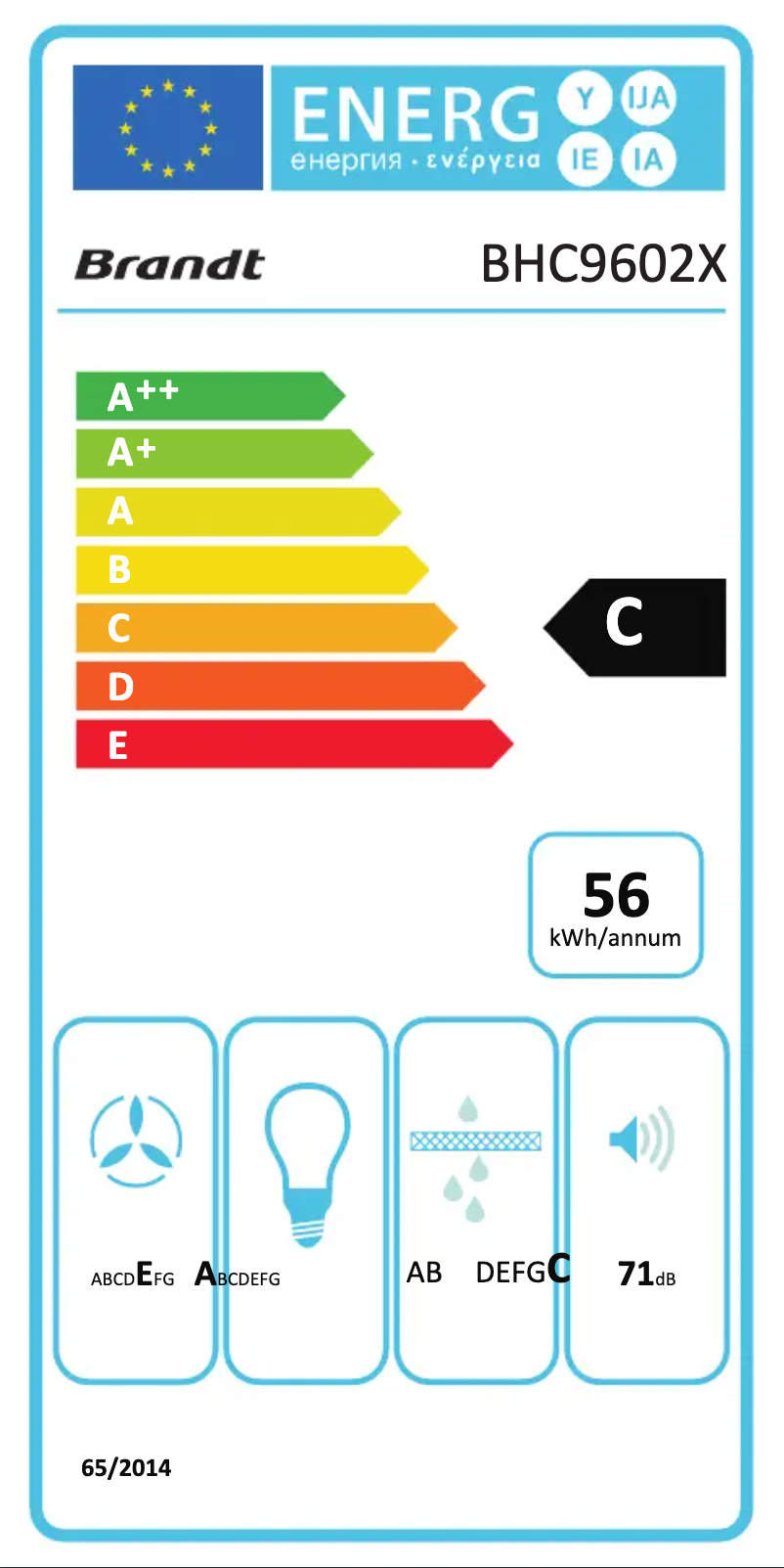 Page 1 of the manual Energy Label Brandt BHC9602X