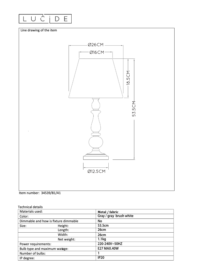 Page 1 of the manual User Manual Lucide Robin 34539/81/41