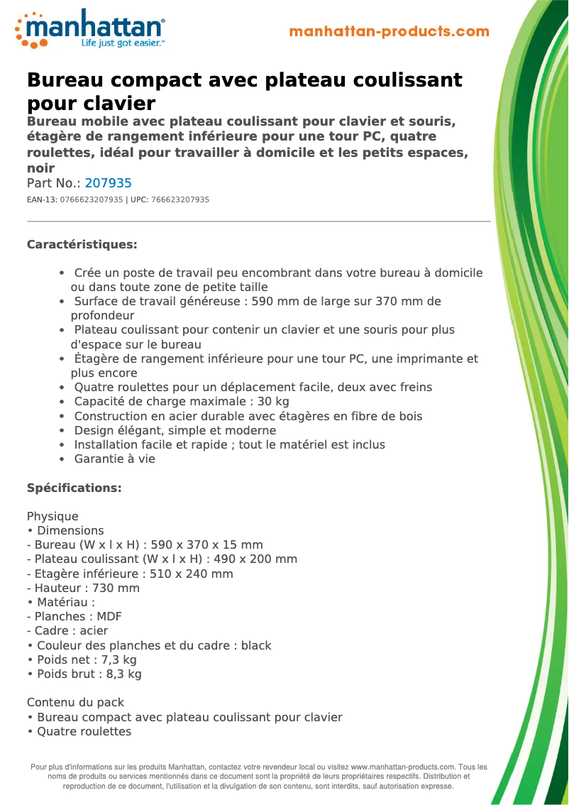 Page 1 of the manual Technical Sheet Manhattan 207935