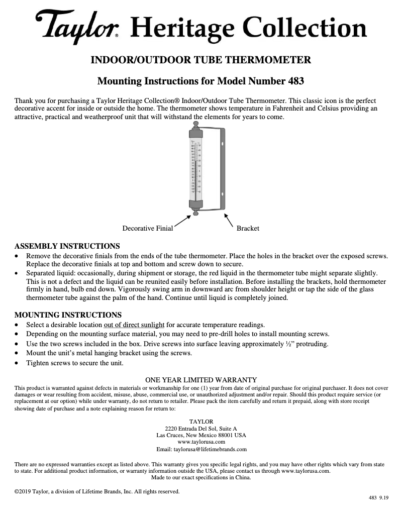 First page image of the manual for 483BZN