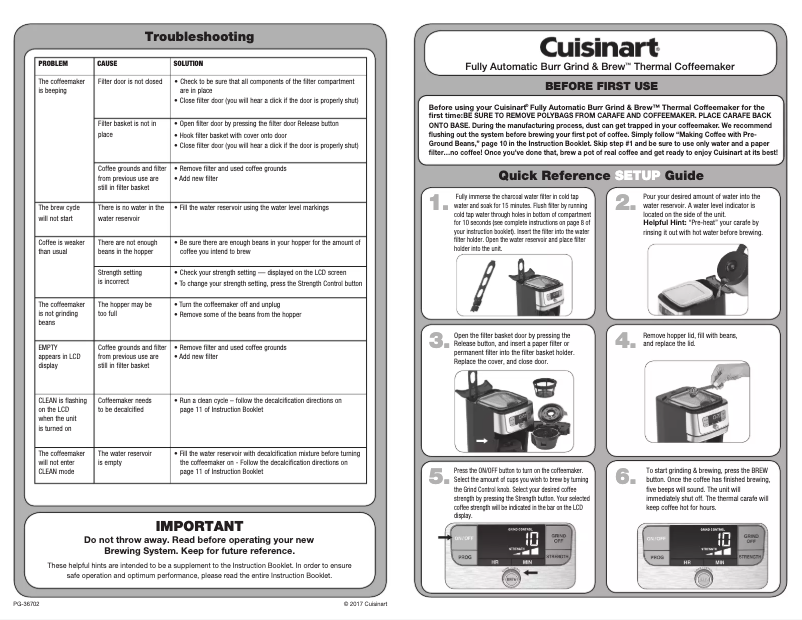 Page 1 of the manual User Manual Cuisinart Burr Grind & Brew DGB-850