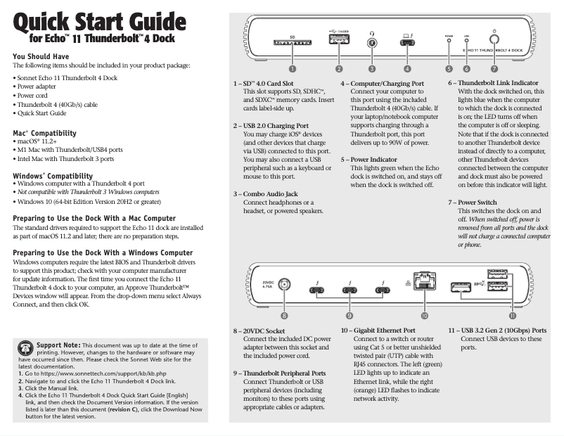 Page 1 of the manual User Manual Sonnet Echo 11 Thunderbolt 4 Dock
