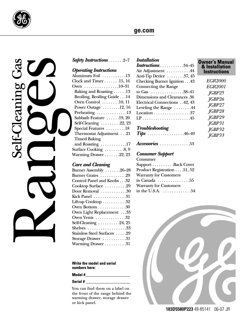 Page 1 of the manual Installation Guide GE JGBP27BEAAD