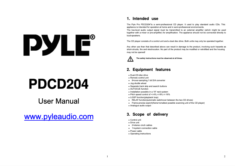 Page 1 of the manual User Manual Pyle PDCD204