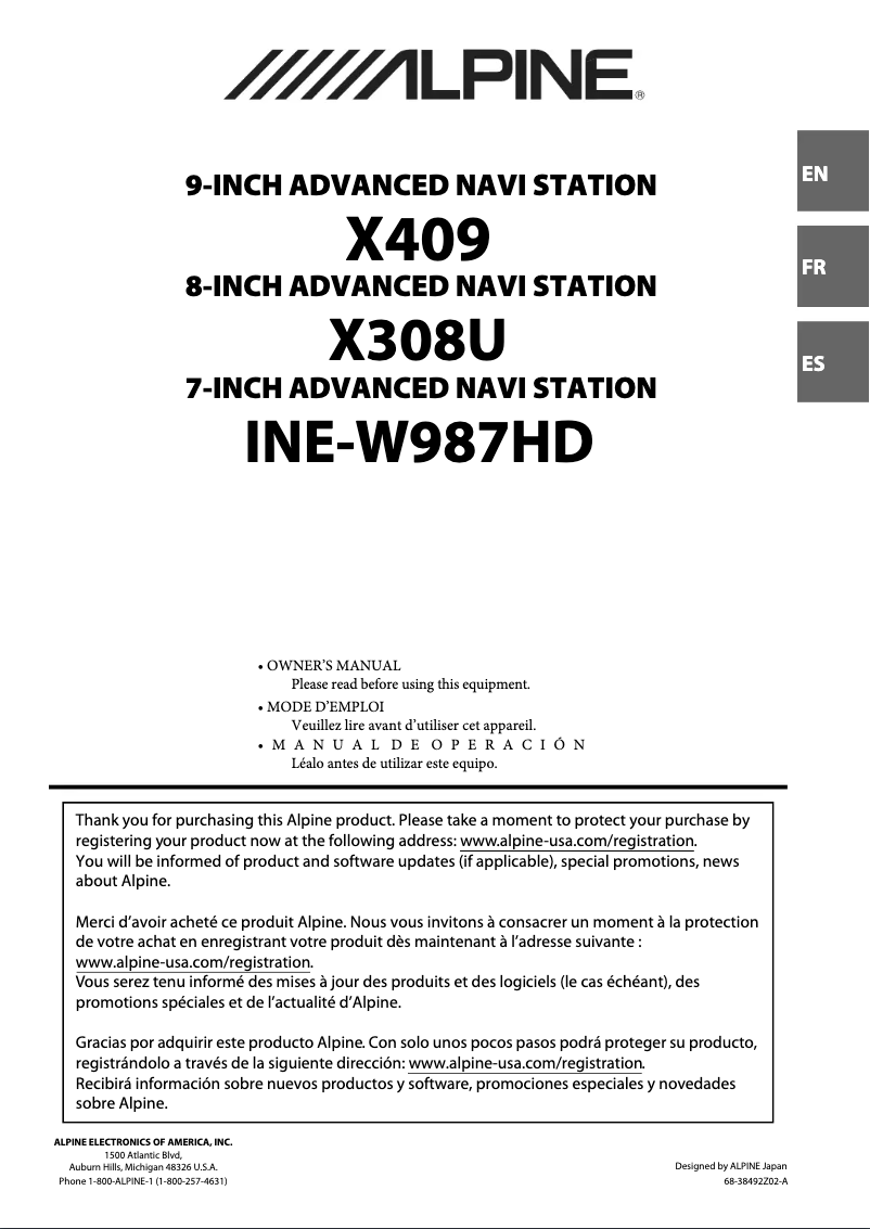 Page 1 of the manual User Manual Alpine INE-W987HD