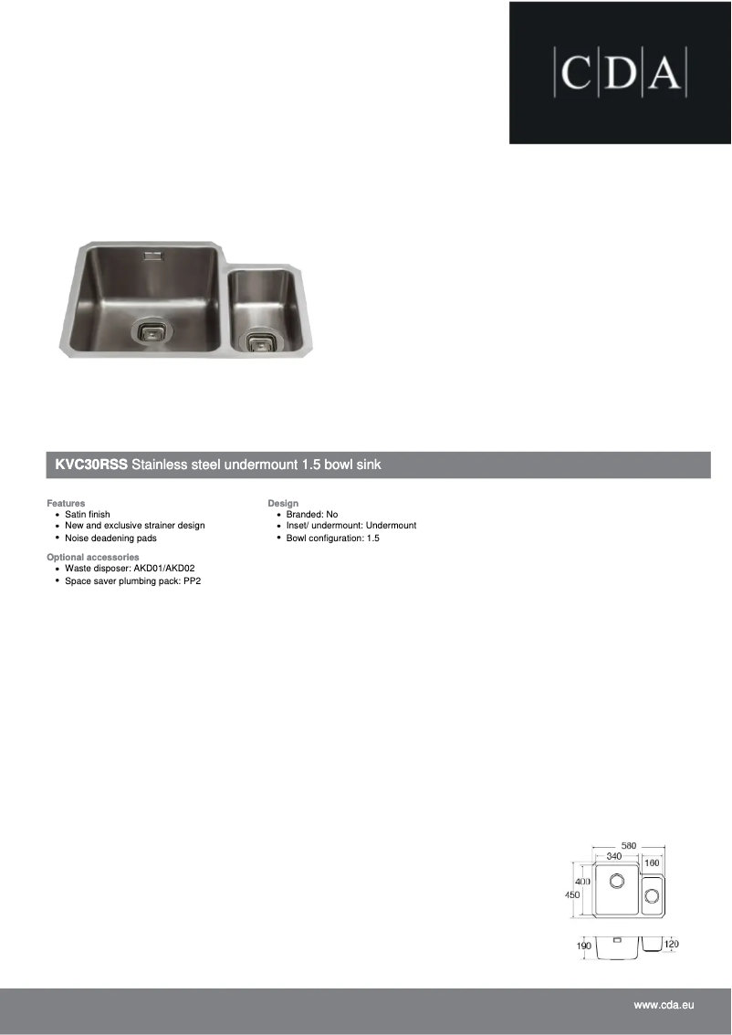 Page 1 of the manual Technical Sheet CDA KVC30RSS