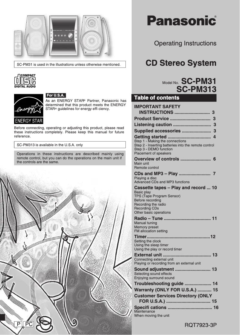 First page image of the manual for SC-PM313