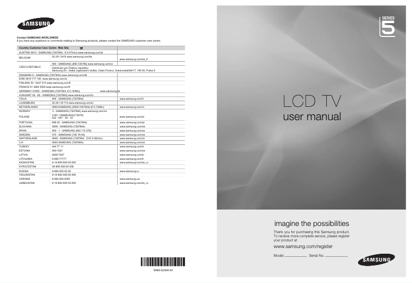 First page image of the manual for LE37B579