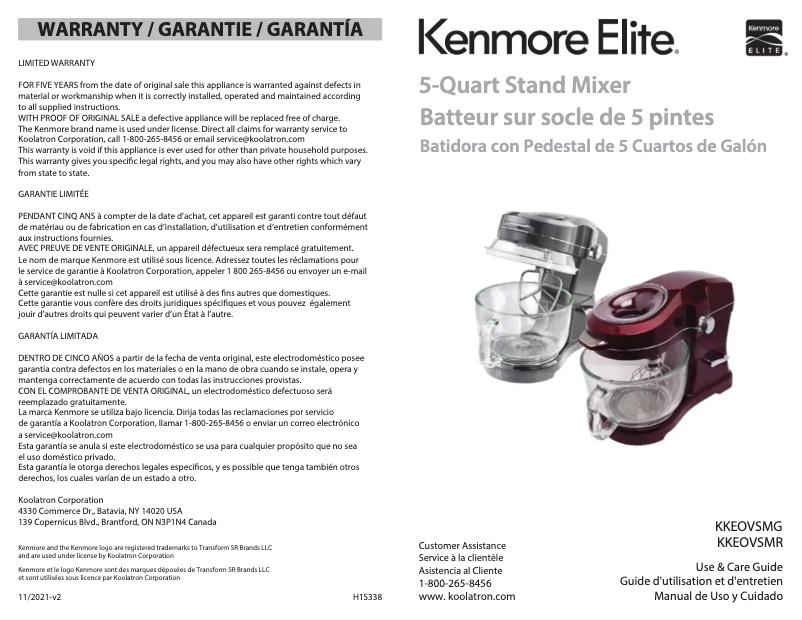 Page 1 of the manual User Manual Kenmore Elite KKEOVSMG