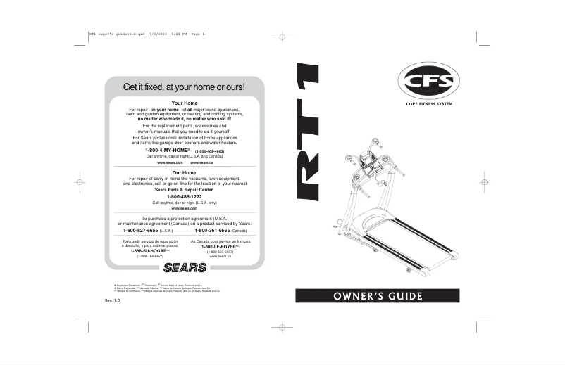 Page 1 de la notice Manuel utilisateur Horizon Fitness RT1