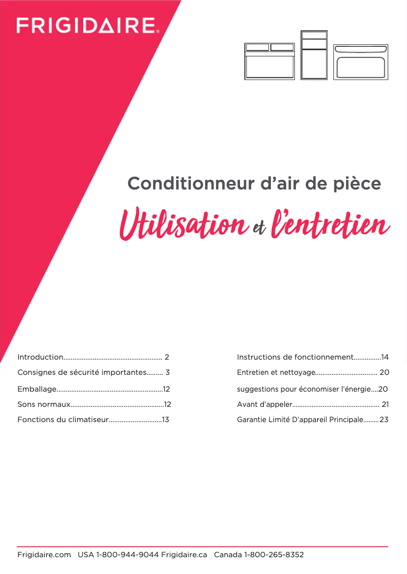 Page 1 de la notice Manuel utilisateur Frigidaire FHWE232WB2