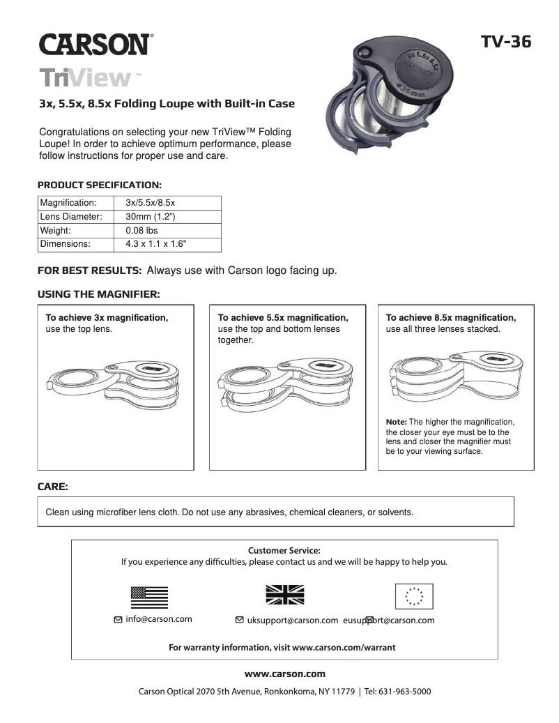 Page 1 of the manual User Manual Carson TV-36