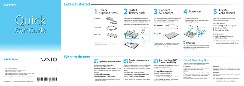 First page image of the manual for Vaio VPCB11NGX
