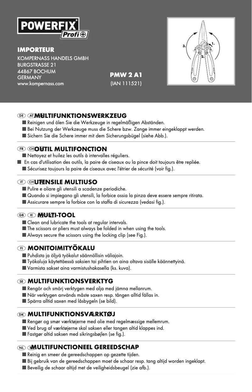 First page image of the manual for PMW 2 A1